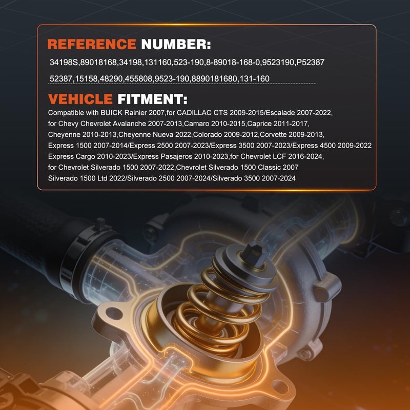 Techie Engine Thermostat 34198 89018168 Compatible with Buick Rainier 2007,for Chevrolet Express 1500/2500/3500/4500 Silverado Suburban Tahoe Trailblazer,for GMC Canyon Envoy Savana Sierra Yukon - Image 3